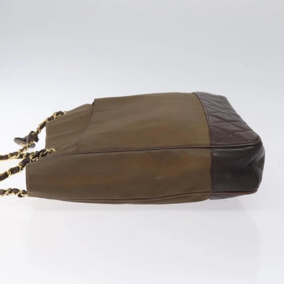 CHANEL Chain Tote Bag Coated Canvas Leather Brown Gold CC Auth bs26043 - Picture 5 of 14